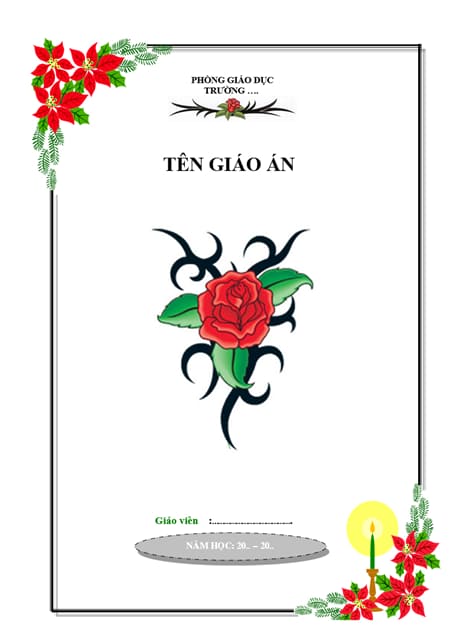 Trang bìa giáo án trang trí với hoa hồng và cây nến nghệ thuật