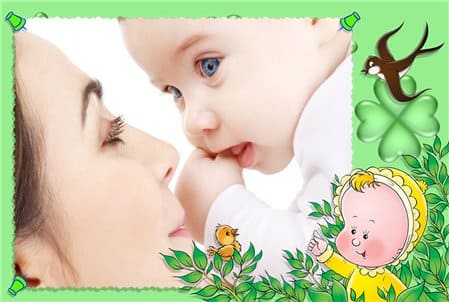 Tạo ảnh đẹp mẹ và bé với khung ảnh em bé đón chào mùa xuân cùng chú chim én