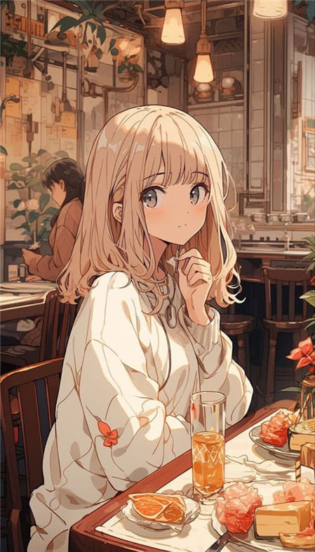Hình nền điện thoại đẹp về anime nữ ngồi ăn