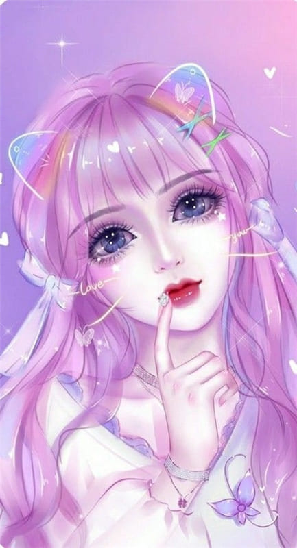 Hình nền điện thoại anime nữ xinh đẹp có mái tóc hồng và làn da trắng như tuyết