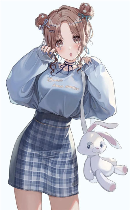 Hình nền điện thoại anime nữ tạo dáng với chiếc túi xách hình chú thỏ thật dễ thương