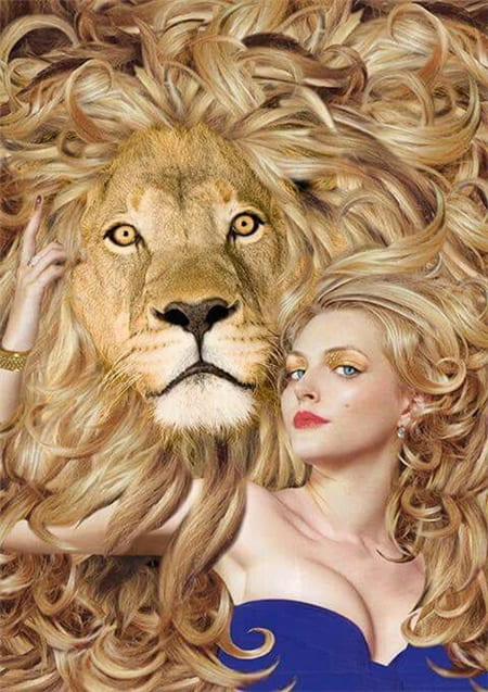 Hình ảnh nghệ thuật giữa sư tử và cô gái xinh đẹp làm hình nền điện thoại