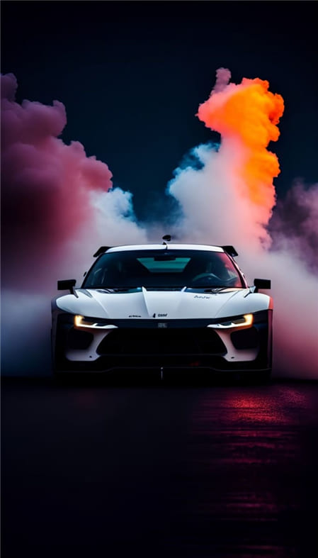 Hình ảnh siêu xe với bóng đêm và những làm khói nhiều màu đẹp mắt làm hình nền điện thoại