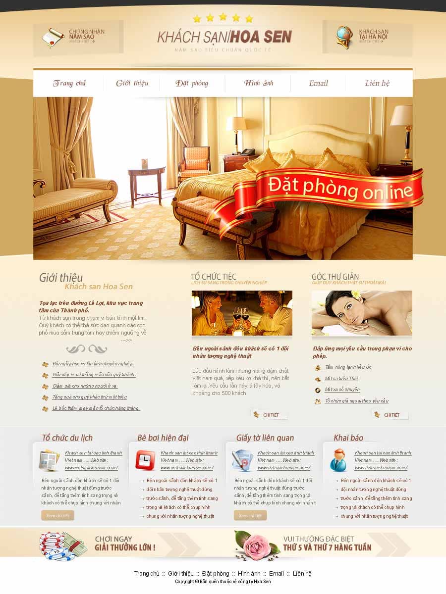 Mẫu website được thiết kế về lĩnh vực khách san
