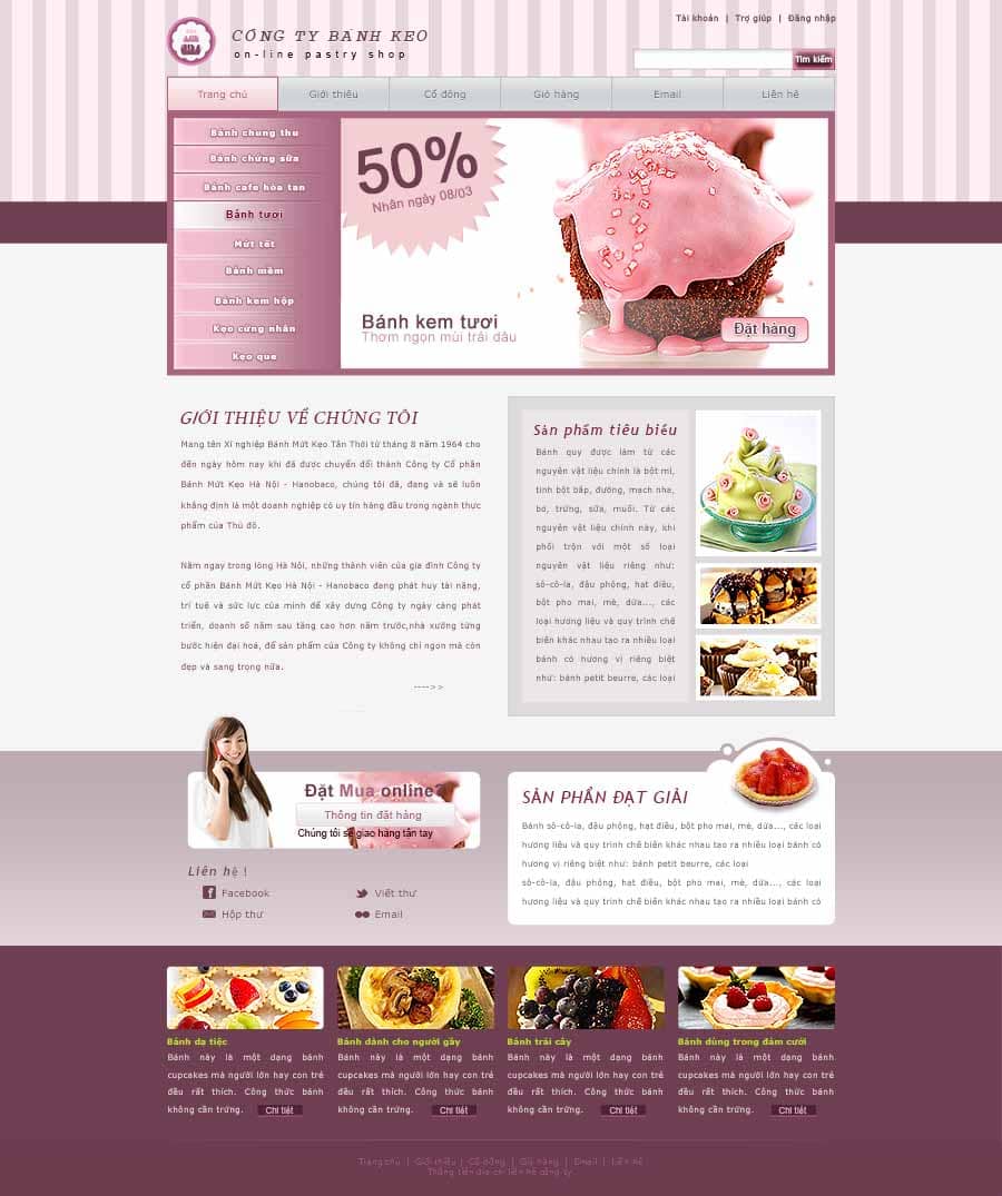 Mẫu thiết kế website về công ty cung cấp bánh kẹo tổng hợp