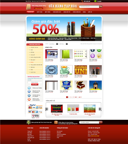 Mẫu thiết kế website về văn phòng phẩm, của hàng tạp hóa