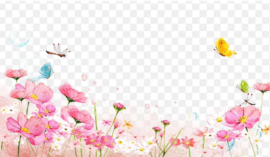 Khung ảnh nền với những bông hoa màu hồng cùng những con bướm bay đẹp mắt