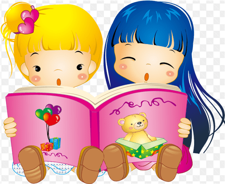 Hình ảnh anime hai cô bé đang đọc sách sử dụng trong thiết kế ảnh