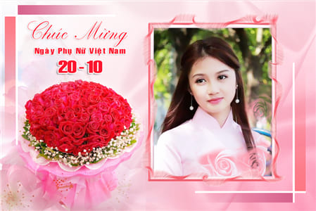 Tạo thiệp chúc mừng ngày phụ nữ Việt Nam 20/10 hạnh phúc với bó hoa hồng rực rỡ
