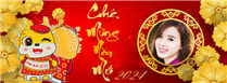 Tạo ảnh bìa facebook với hoa mai và linh vật hai chú rồng biểu tượng của năm chúc mừng năm mới 2024