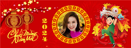 Tạo ảnh bìa facebook chúc mừng năm mới với đèn lồng và múa lân