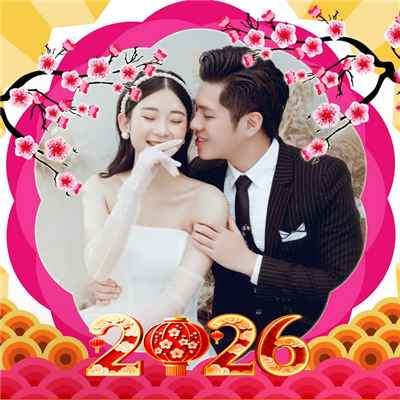 Tạo ảnh ghép làm avata với cành đào tươi thắm chào năm mới 2026