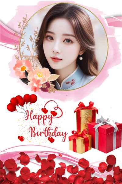 Ghép ảnh với những cánh hoa hồng rực rỡ và những gói quà chúc mừng sinh nhật