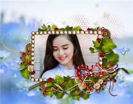 Ghép khung ảnh trang trí ngọc trai và hoa lá nghệ thuật đẹp mắt, hình ảnh online