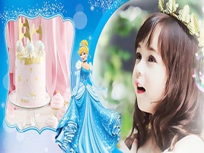 Ghép khung ảnh công chúa elisa và bánh sinh nhật