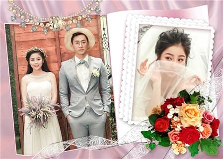 Khung ảnh cưới với bó hoa hồng nghệ thuật, hình ảnh đẹp online