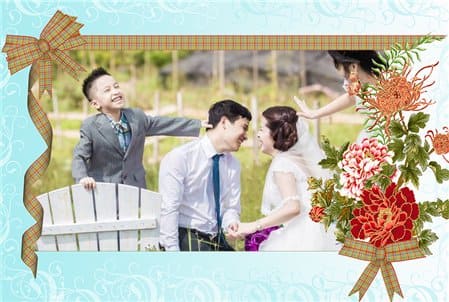 Ghép khung ảnh trang trí với bó hoa yêu thương hình ảnh gia đình đẹp