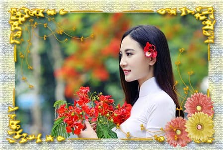Ghép khung ảnh kết hợp họa tiết và hoa văn đẹp, tạo ảnh đẹp với hoa cúc