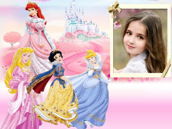 Tạo ảnh đẹp bé gái với khung ảnh tòa lâu đài và 4 cô công chúa xinh đẹp