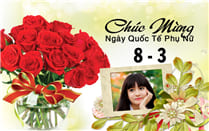 Ghép khung ảnh hoa Hồng và hoa nhân tạo chúc mừng ngày mùng 8 tháng 3