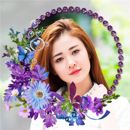 Tạo ảnh đại diện facebook trang trí với hoa và ngọc tím, hình làm avatar đẹp, ghép ảnh free