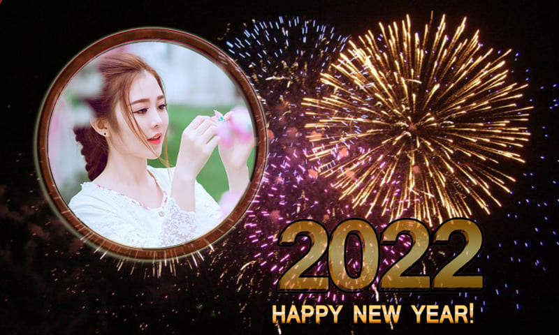 Ghép khung ảnh chúc mừng năm mới 2022 với pháo hoa và màn đêm rực rỡ