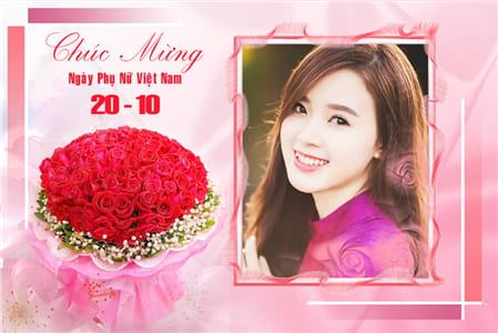Ghép khung ảnh bó hoa hồng kết hợp hiệu ứng đẹp chúc mừng ngày phụ nữ Việt Nam 20/10/2022