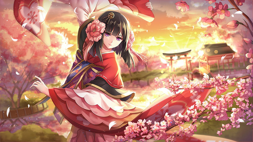 Hình ảnh anime nữ xinh đẹp bên hoa anh đào