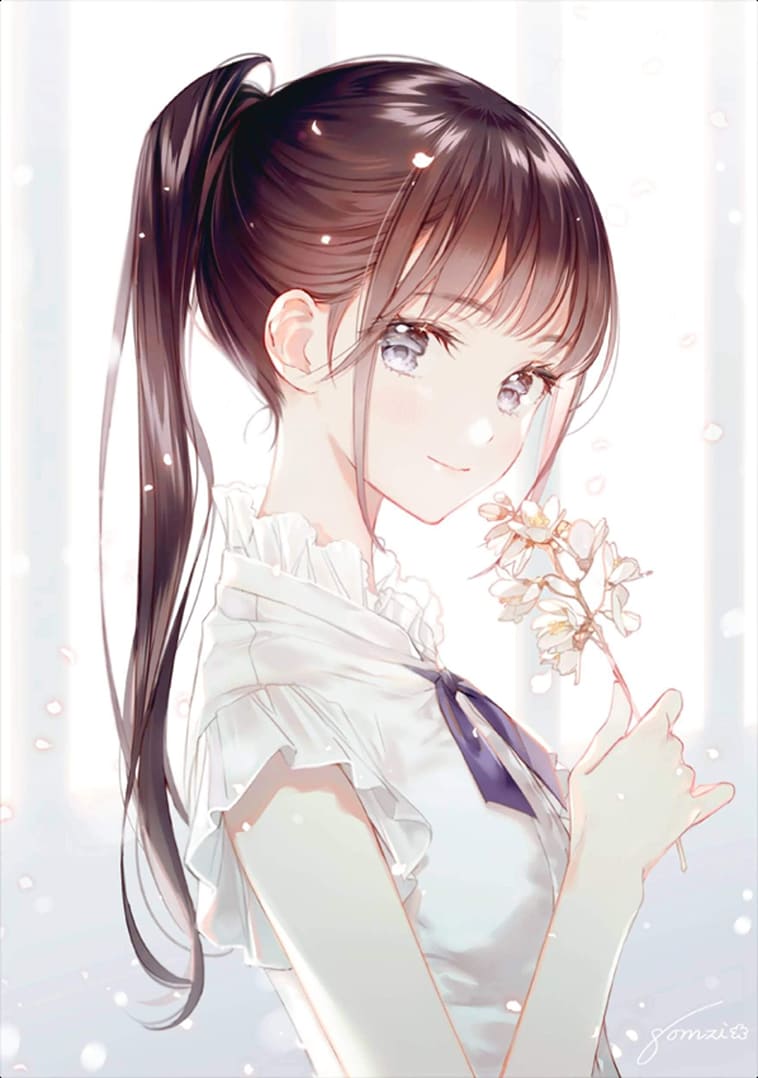 Hình ảnh anime nữ xinh đẹp với nhành hoa