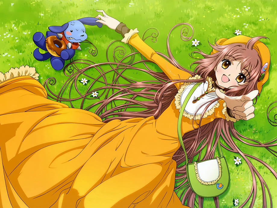 Hình ảnh anime nữ xinh đẹp với chiếc váy màu vàng óng