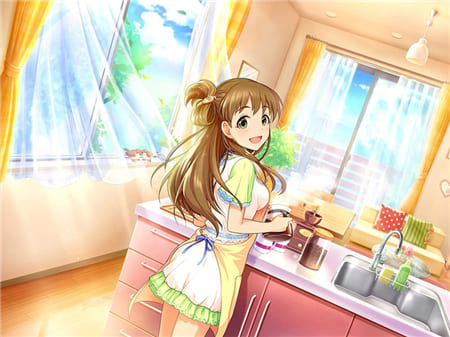 Hình ảnh anime nữ xinh đẹp với trang phục nhà bếp