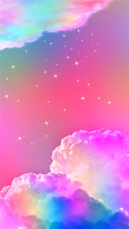 Hình nền điện thoại với những ngôi sao và hiệu ứng tím hồng cũng mây bay nghệ thuật