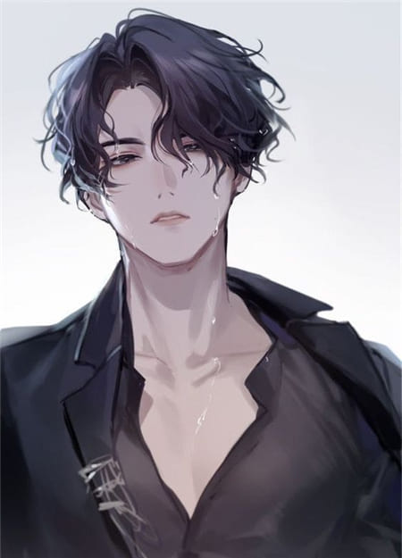 Hình nền điện thoại anime nam đẹp trai với trang phục đen và mái tóc thấm nước