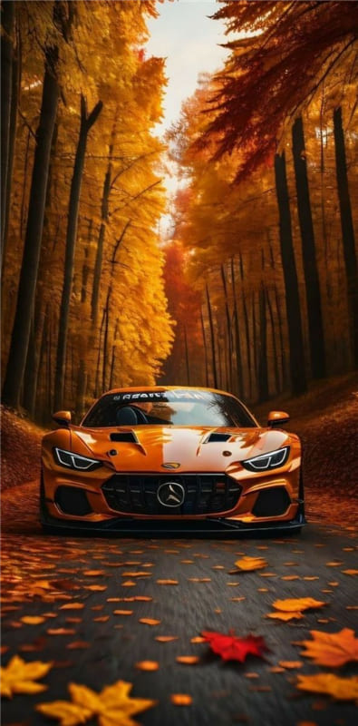 Hình ảnh siêu xe màu cam như đang hòa mình vào rừng cây