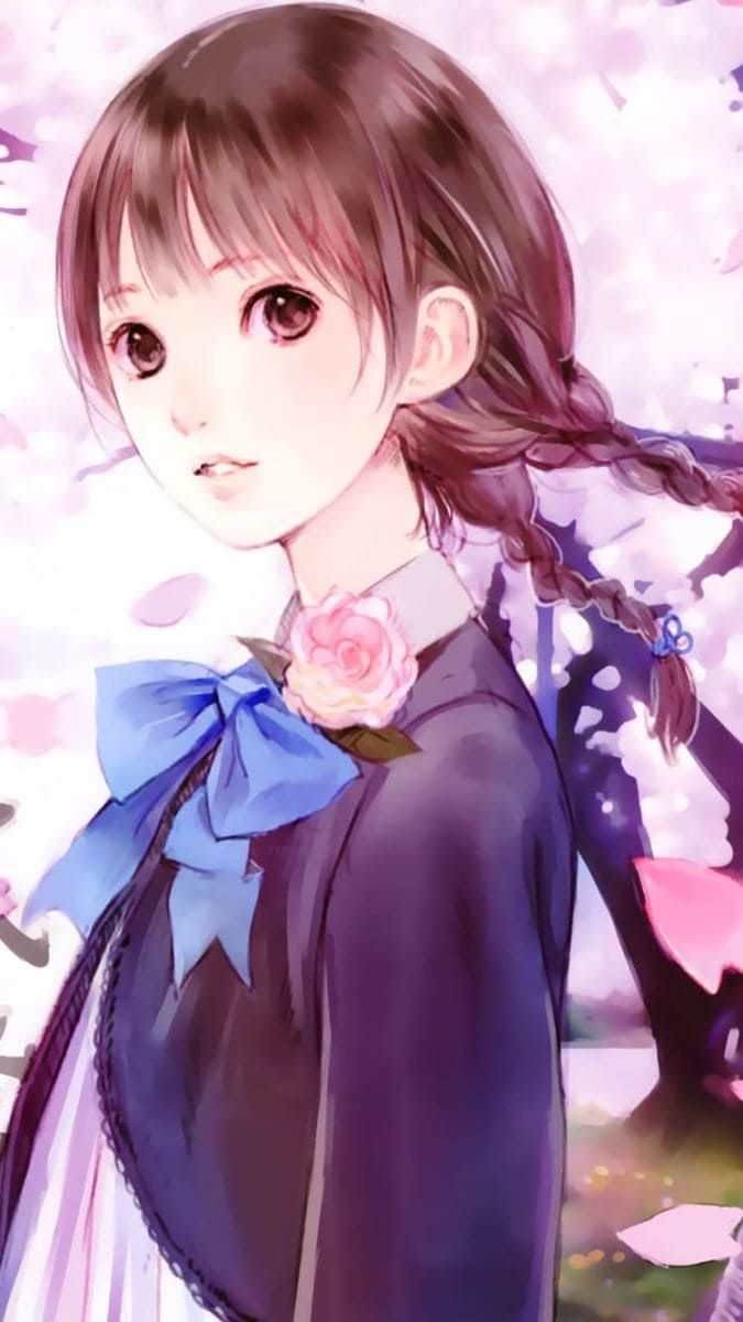 Hình nền điện thoại anime nữ với trang phục màu tím đẹp như thiên thần