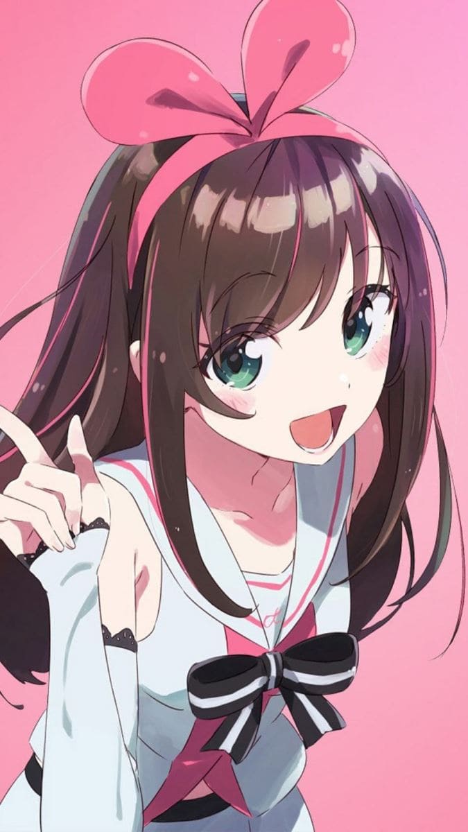 Hình nền điện thoại anime nữ với chiếc nơ màu hồng rất dễ thương