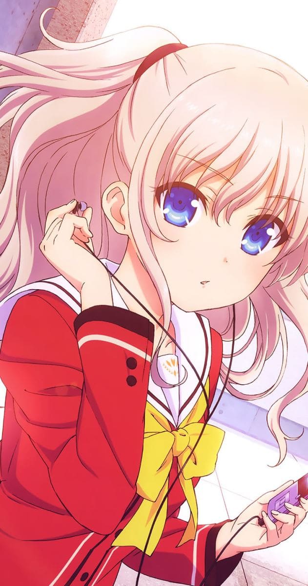 Hình nền điện thoại anime nữ với đôi mắt màu tím xanh cùng trang phục màu đỏ đẹp mắt