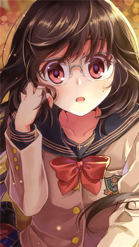 Hình ảnh anime nữ có cặp kính và đôi mắt nâu to tròn xinh đẹp