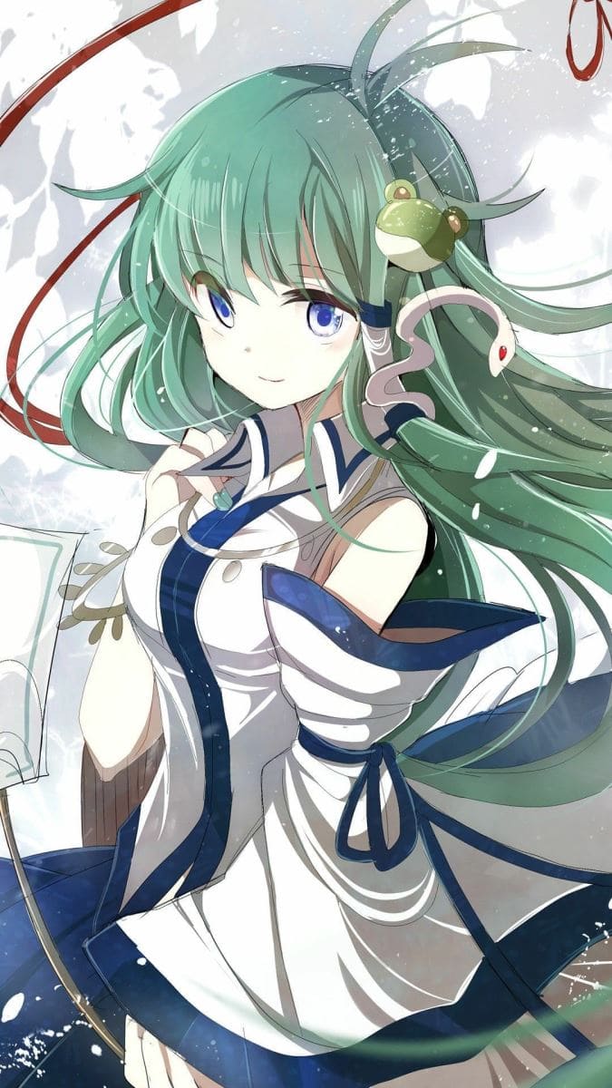 Hình nền điện thoại anime nữ với mái tóc xanh cùng chiếc váy nhiều đường nét tinh tế