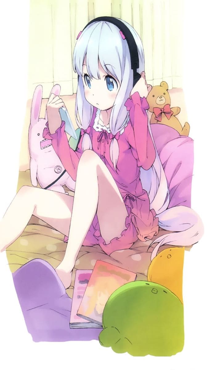 Hình nền điện thoại anime cô gái ngôi đọc sách trên ghế sofa