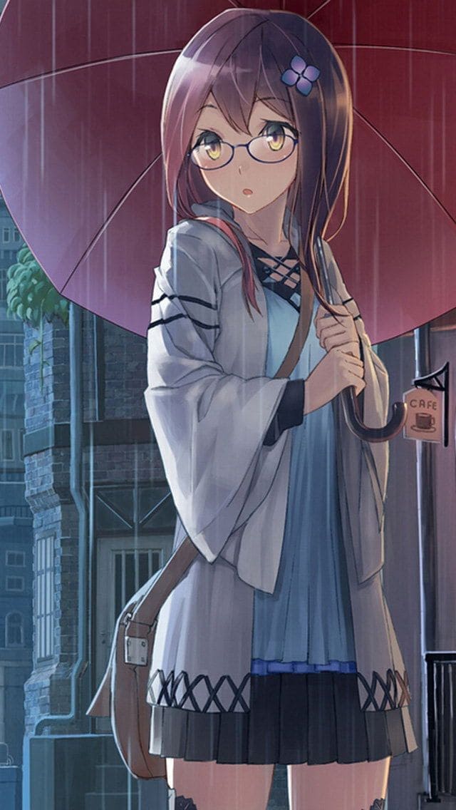 Hình nền điện thoại anime nữ cute với chiếc ô màu đỏ
