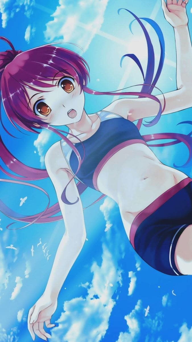 Hình nền điện thoại anime nữ hấp dẫn với trang phục đi bơi