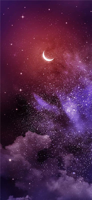 Hình ảnh ánh trăng lơ lững trên bầu trời đầy sao màu tím thơ mộng