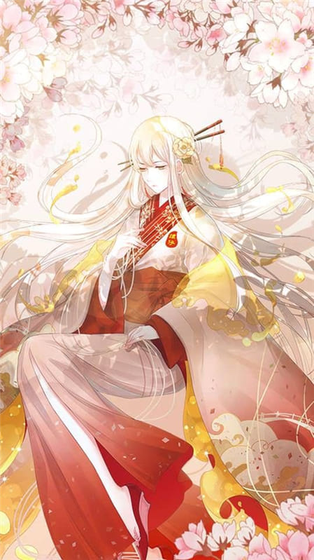 Hình ảnh anime cô gái như đang hoa mình vào hoa anh đào với bộ trang phục tuyệt đẹp