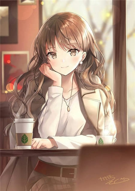 Hình ảnh anime nữ gây thương nhớ bên ly trà