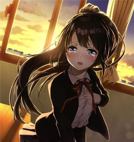 Hình ảnh anime nữ xinh đẹp với đôi mắt ngấn lệ