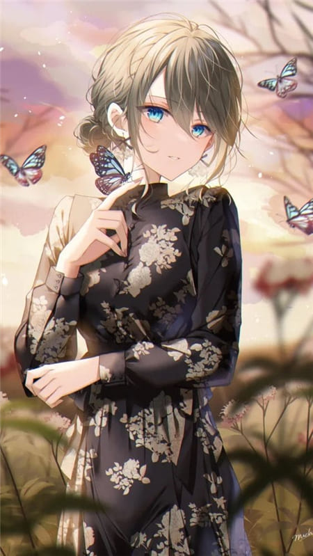 Hình ảnh anime nữ với chiếc váy hoa đẹp mắt