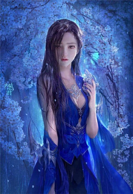 Hình ảnh cô gái xinh đẹp hấp dẫn tắm mình trong mưa với chiếc váy màu xanh