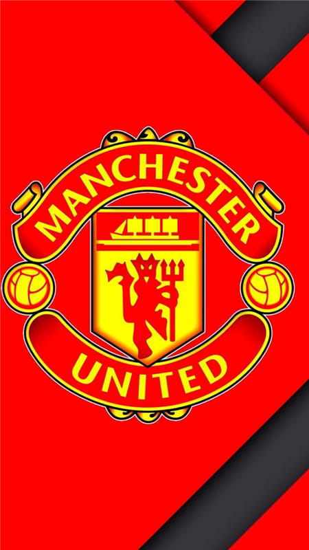 Hình ảnh Manchester United Logo với nền đỏ kết hợp sọc đen nghệ thuật làm hình nền điện thoại