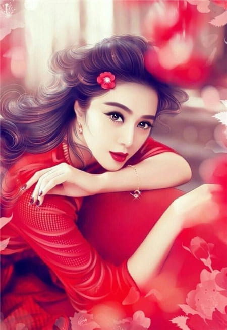 Hình ảnh cô gái xinh đẹp với chiếc váy đỏ như hòa vào khung cảnh đỏ rực rỡ